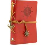 Pusula Temalı Deri Defter – Bağcıklı Nostaljik Retro Vintage Tasarım, Spiralli Denizci Konseptli Eskitme Sayfalı Çizgisiz Günlük Anı Hatıra Ajanda | Premium Hediyelik Seri - Antrasit - Kırmızı