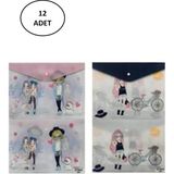 Puti Desenli A4 Çıtçıtlı Dosya Kızları 2 Desen 12'li Paket