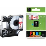 Puun Dymo D1 45015 S0720550 12MM x 7 Mt. Muadil Beyaz Etikete Kırmızı Yazı Şerit Etiket Kaseti