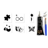 Puzzle Hint Kınası ve Kalıplarla Geçici Dövme Yapma Seti Fırça ve 6 Kalıp Hediyeli