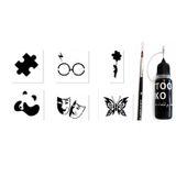 Puzzle Panda Likit Kalem Uçlu Siyah Geçici Dövme Seti Fırça ve Şablon Hediyeli