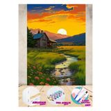 Puzzle Sayılarla Boyama Tuval Seti Fırça Boya Dahil (çıtalı) 35x50 cm -Tablo GÜN Batımı