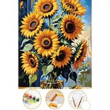Puzzle Sayılarla Boyama Tuval Seti Fırça Boya Dahil (çıtalı) 35x50 cm - VAZO AYÇİÇEĞİ