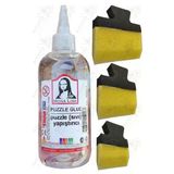 Puzzle Yapıştırıcı 250 ml 1 Adet ve Yassı Patpat Sünger Fırça Seti 3 lü Monalisa Yapboz Pazıl Yapıştırıcısı Şeffaf