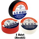 Pvc Elektik Izole Bant Globe "0,13X0,19X10YARDS" 3 Adet Renkli (Siyah-Beyaz-Kırmızı) - Farklı renklerle daha hesaplıdır.