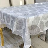 Pvc Kaymaz Elyaf Tabanlı Silinebilir Masa Örtüsü Su Geçirmez Muşamba Sofra Bezi Gri Yaprak Desenli - 140 x 260 cm