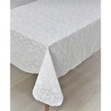 Pvc Muşamba Dantel Görünümlü Kaymaz Sıvı Geçirmez Deliksiz Mutfak Masa Örtüsü Çiçek Motifli - Krem - 135 x 180 cm