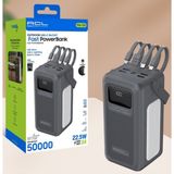 PW-131 LED Fenerli Dahili Kablolu 22.5W 50.000MAH Hızlı Şarjlı Powerbank - Siyah
