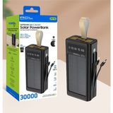 Pw-90 LCD Ekran Dahili Mikro, Type-C, Lightning 4xusb 30.000MAH Kablolu Powerbank - Siyah