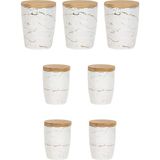 PXM2673-7/S Marble 7 Parça Bambu Vakum Kapaklı Porselen Baharat Takımı Baharatlık Seti - Çok Renkli