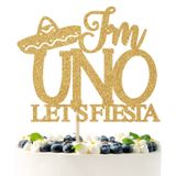 PYBHILK Altın Parıltılı I'm Uno Let's Fiesta Pasta Süsü, Feliz Cumpleanos Pasta Süslemeleri, Meksika Fiesta 1. Doğum Günü/Bebek Partisi Parti Süslemeleri
