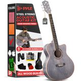 Pyle Akustik Gitar Başlangıç Kiti Gitarra Acustica Paket Paketi, Öğrenciler, Çocuklar, Yetişkinler, Sağ, Gri, Tek Beden (PGA550CAB)