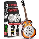 Pyle Resofonik rezonatör akustik elektro gitar, 6 adet maun telli, yuvarlak yaka, Sunburst kaplama, entegre ön amplifikatör ile donatılmıştır, kılıf, kayış, çelik teller dahil