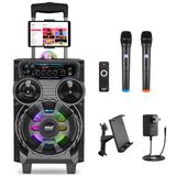 Pyle Taşınabilir Bluetooth PA Hoparlör - 580W 8 inç Şarj Edilebilir Dış Mekan BT Karaoke Ses Sistemi - TWS, Disko Parti Işıkları, LED Ekran, FM/AUX/MP3/USB/SD, 6.5mm inç, Araba, Tekerlekler - Kablosuz