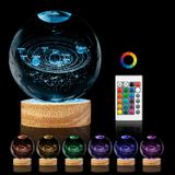 PYMIN3D 3D Güneş Sistemi Kristal Top Gece Lambası, 3.1 inç k9 Kristal Küre Lamba 16 Renk Değişimi, Ahşap Taban ve Uzaktan Kumanda Dekor Çocuklar için Hediyeler (Güneş Sistemi)