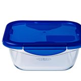 Pyrex Cook & Go kare çok amaçlı tava, hermetik kapaklı, şeffaf ve mavi, 21 x 21 x 8 cm, 1,9 l