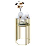 PZHANGZVH Bitki Standı İç Mekan Ferforje Ev Mobilyaları Çiçek Standı İç Mekan Balkon Bitki Rafı Modern Minimalist Oturma Odası Köşe Bitki Rafı (Renk: Altın-Beyaz L 38x65CM)