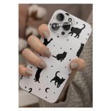 Q Aksesuar İphone 13 Mini Uyumlu Kedi Ve Yıldızlar Tasarımlı Şeffaf Telefon Kılıfı Kapak Case
