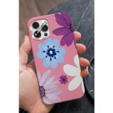Q Aksesuar İphone 13 Mini Uyumlu Renkli Çiçek Tasarımlı Şeker Pembe Premium Telefon Kılıfı