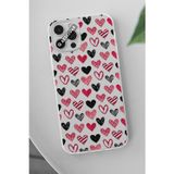 Q Aksesuar İphone 15 Plus Uyumlu Kırmızı Siyah Kalp Tasarımlı Şeffaf Telefon Kılıfı