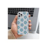 Q Aksesuar İphone 15 Plus Uyumlu Mavi Çiçek Tasarımlı Premium Şeffaf Telefon Kılıfı
