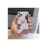 Q Aksesuar İphone 15 Pro Max Uyumlu Pembe Kelebek Tasarımlı Premium Şeffaf Telefon Kılıfı