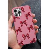 Q Aksesuar İphone 7 Plus Uyumlu Kırmızı Kurdele Tasarımlı Şeker Pembe Premium Telefon Kılıfı