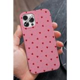 Q Aksesuar İphone 8 Plus Uyumlu Mini Kalpler Tasarımlı Şeker Pembe Premium Telefon Kılıfı