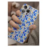 Q Aksesuar Xiaomi Redmi Note 11E Uyumlu Mavi Yapraklar Tasarımlı Şeffaf Telefon Kılıfı Kapak Case