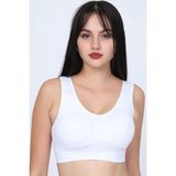 Q-En 707 Kalın Askılı Tak-Çıkar Pedli Bambu Bayan Bustiyer Sütyen - Beyaz - 3XL