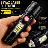Q-Max Ps-2306C Yüksek Performanslı Beyaz Lazer Led Ve Cob Yan Işıklı Taktik El Feneri