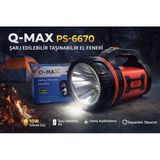 Q-Max PS-6670 Şarj Edilebilir El Feneri 10W Güçlü LED Taşınabilir Uzun Ömürlü Projektör Fener