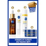 Q10 SPF50 Güneş Koruyucu Yüz Kremi 40ml, Kırışıklık Karşıtı Serum, Göz ve Gece Kremi, Çanta Hediye