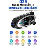 Q29 Kameralı Motosiklet Interkom Kulaklığı Geniş Açılı Görüş Hd Kayıt ve 32GB Hediye Kart Yol Arkadaşınız - Siyah