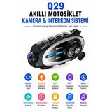 Q29 Motosiklet Kask Kamera Ve İnterkom Seti 1080P Ipx6 Su Geçirmez 1500Mah 32Gb Hediye Kart