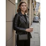 QA Quella Accessories Gümüş Taş Boncuk Zımbalı Süet Deri Bölmeli Zincirli El Omuz Siyah Çanta