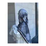 Qalortex Scarf Pamuklu Amber Desen Eşarp-Siyah/Beyaz