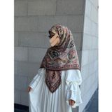 Qalortex Scarf Pamuklu Flora Desen Eşarp-Kahve