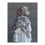 Qalortex Scarf Pamuklu Flora Desen Eşarp-Krem