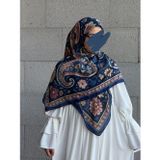 Qalortex Scarf Pamuklu Flora Desen Eşarp-Lacivert