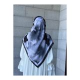 Qalortex Scarf Pamuklu Flora Desen Eşarp-Siyah/Antrasit