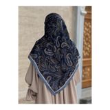 Qalortex Scarf Pamuklu Soft Açelya Desen Eşarp-Lacivert