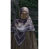 Qalortex Scarf Pamuklu Soft Luna Desen Eşarp-Mürdüm/Vizon