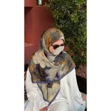 Qalortex Scarf Pamuklu Soft Meva Desen Eşarp-Lacivert - 120 x 120 cm