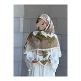 Qalortex Scarf Pamuklu Vera Desen Eşarp-Vizon/Haki