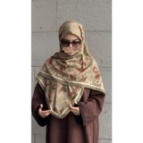 Qalortex Scarf Pamuklu Yaprak Desen Eşarp - Haki