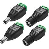 Qaoquda DC Güç Konektörü 5,5 mm x 2,1 mm (2 x Erkek + 2 x Dişi) 2 Vida Terminali Dişi AUX Kulaklık Balum Dönüştürücü Adaptörü 12 V 24 V CCTV Kameralar için/Tek Renkli LED Şeritler 2 Çift
