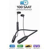 Qasul 100 Saat Pil Ömürlü Bluetooth 5.3 Boyun Tipi Kulaklık Manyetik Tasarım - Siyah