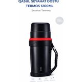 Qasul 1200ML Seyahat Termosu – Paslanmaz Çelik, Sıcak & Soğuk Tutma Özellikli Büyük Boy Termos - Siyah