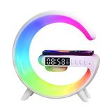 Qasul 15W G Şekli LED Kablosuz Şarj Özellikli Hoparlör Renk Değiştirme Zamanlayıcı Çalar Saat Şarj Standı, Yatak Odası Için Başucu Masa Lambası ve Hoparlör - Beyaz